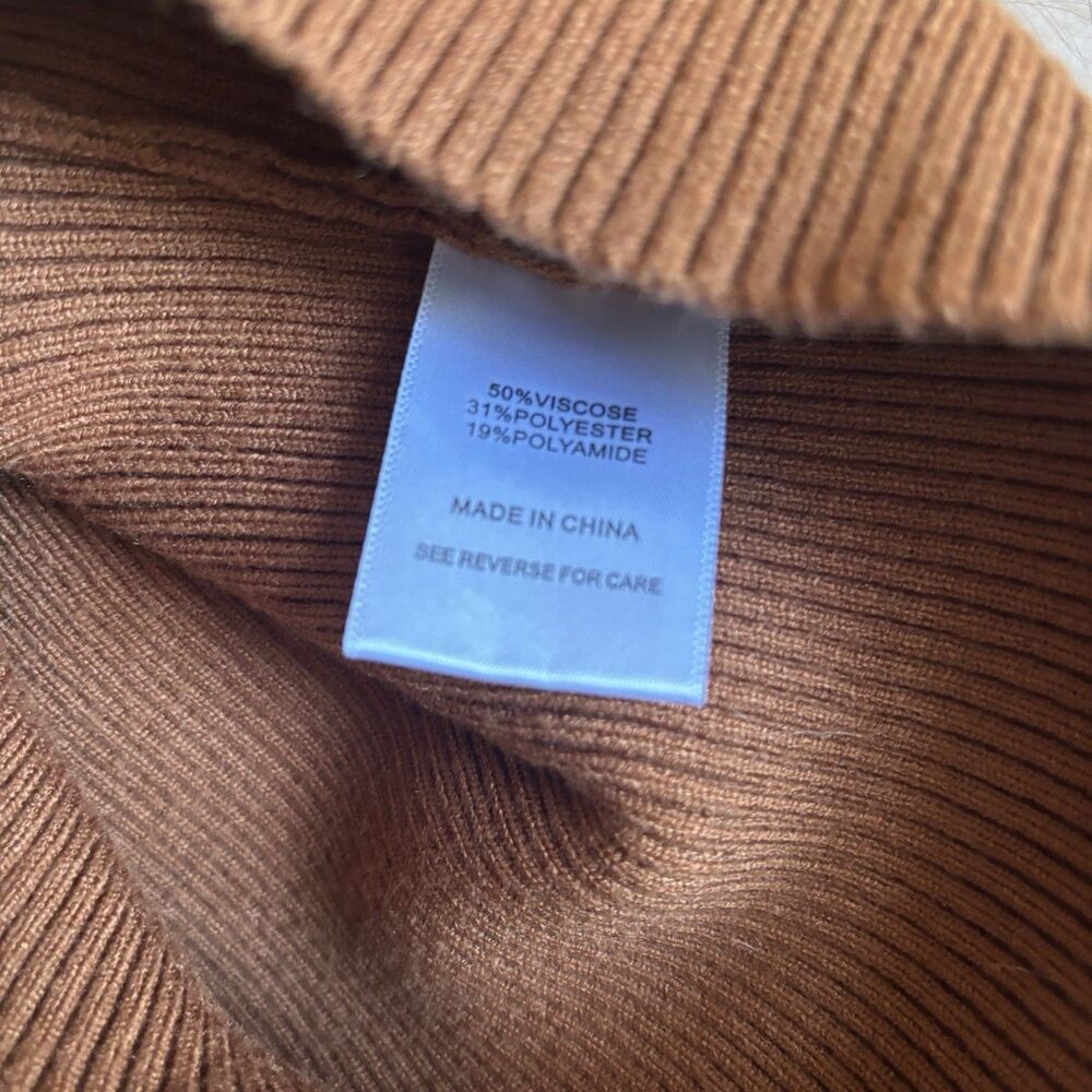 Womens Babydoll Blouse Size Med Brown Ribbed Y2K Bodycon Boho College City Party - Picture 9 of 10